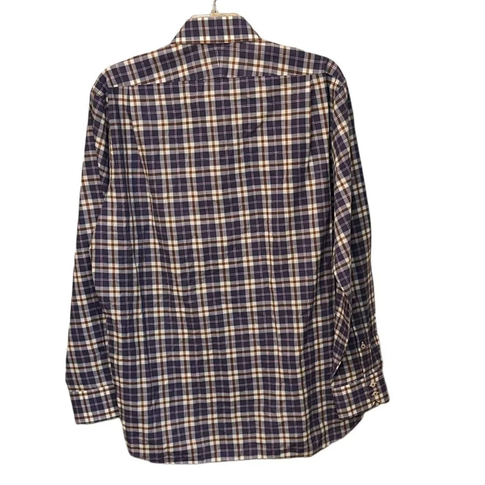 Peter Millar 100% Cotton Button Down Dress Shirt Plaid‎ Size XL